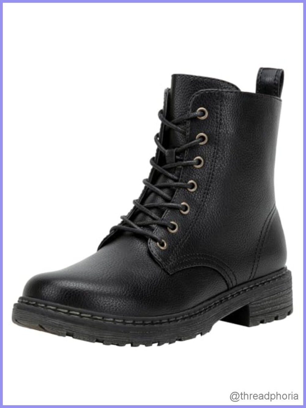 Faux Leather Lace Up Combat Ankle Booties Side Zip Low Heel